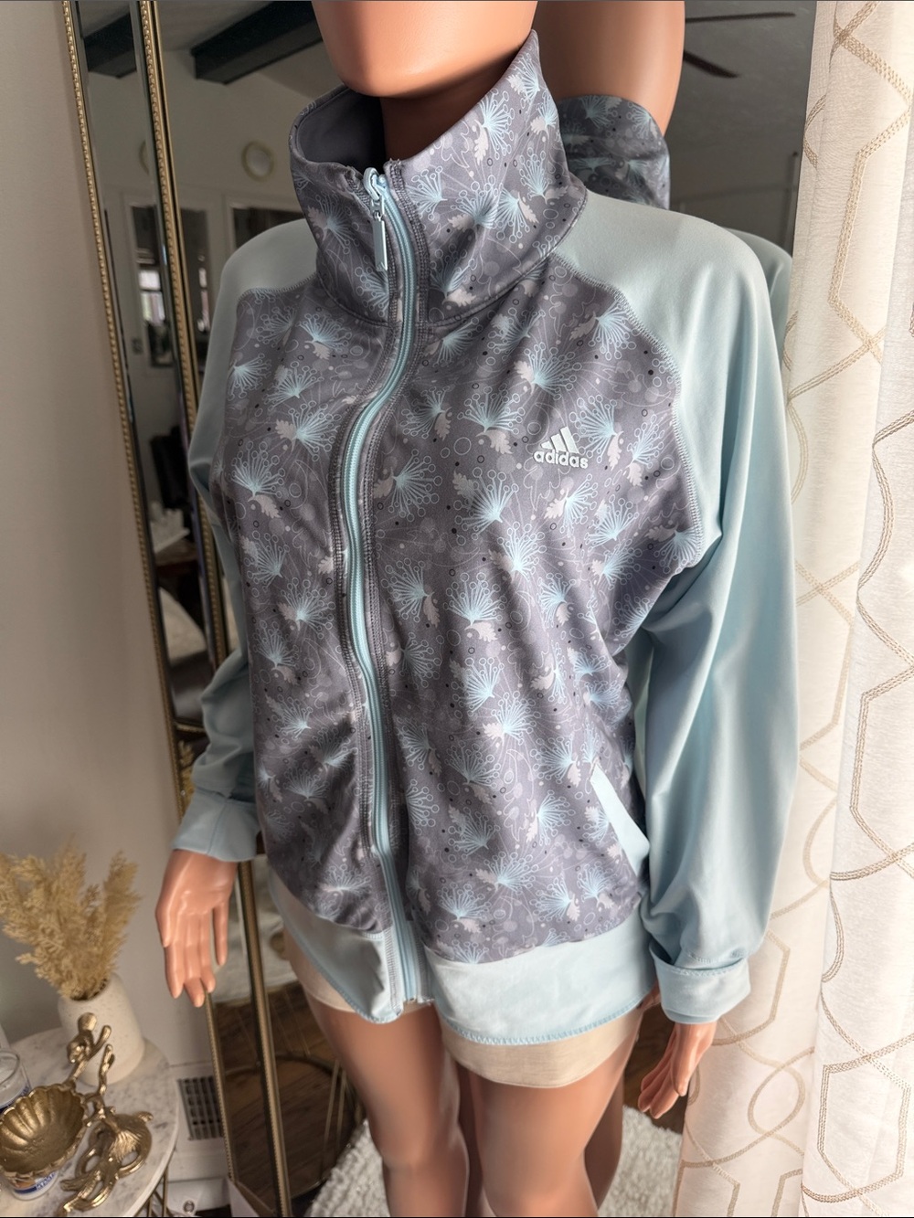 adidas Light Blue and Gray Floral Track Jacket